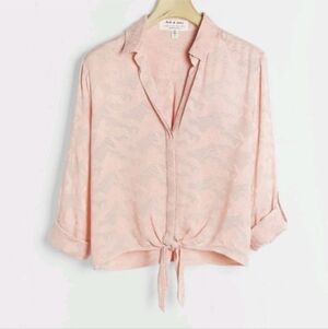 Anthropologie Cloth & Stone  Joanie Tie Front Button down Shirt Blouse Sz Xs